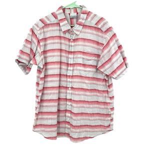 Columbia Size XL Short Sleeve Button Up Shirt Red‎ Striped 100% Cotton Outdoors